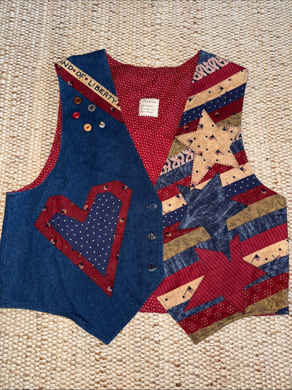 Quilted Americana Patriotic Patchwork Vest - Beautiful Craftsmanship.